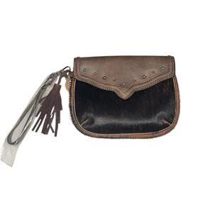 NWT! Tony Lama Western Brindle Brown Cowhide Hair Wristlet Wallet